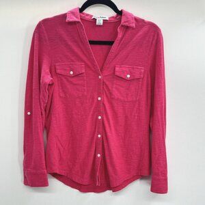 Tommy Bahama Cotton Modal Button Up Shirt Size Small Bright Pink Long Sleeve